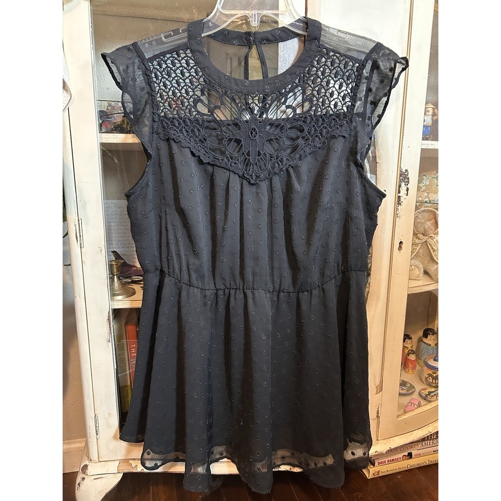 Torrid Black Lined Lace Eyelet Top Cap Sleeves Babydoll Size 0
